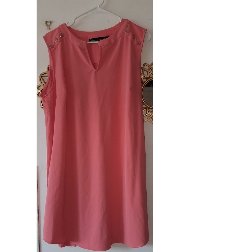 Peach V Cut Round Neck Dress